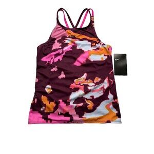 Nike L16730 Kids Medium 10/12 Bordeaux Glitch Spiderback Tankini Swim Top MN13-1